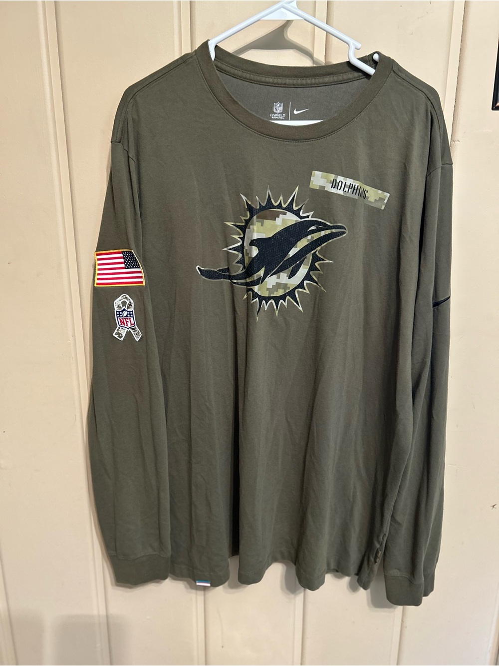 Nike Miami Dolphins Salute to Service Game Issued Green Long-Sleeve Tee
